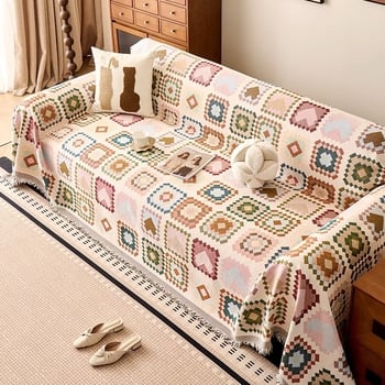 Κάλυμμα καναπέ Chenille, τεσσάρων εποχών, αντιολισθητικό, ενιαίο κάλυμμα για γωνιακό καναπέ, μποέμ στυλ με μοτίβο καρτούν