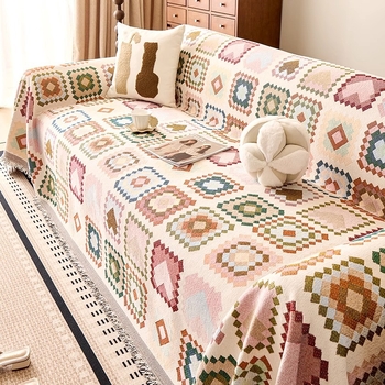 Κάλυμμα καναπέ Chenille, τεσσάρων εποχών, αντιολισθητικό, ενιαίο κάλυμμα για γωνιακό καναπέ, μποέμ στυλ με μοτίβο καρτούν