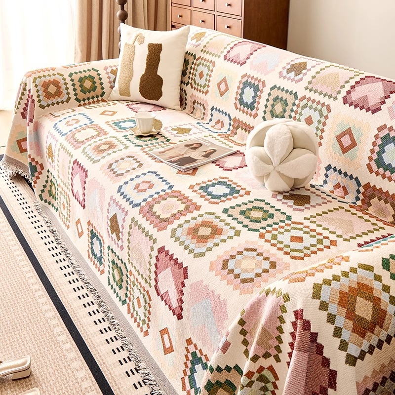 Κάλυμμα καναπέ Chenille, τεσσάρων εποχών, αντιολισθητικό, ενιαίο κάλυμμα για γωνιακό καναπέ, μποέμ στυλ με μοτίβο καρτούν