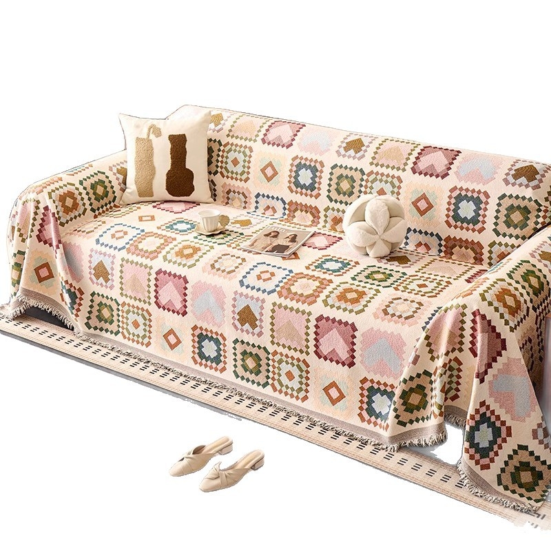 Κάλυμμα καναπέ Chenille, τεσσάρων εποχών, αντιολισθητικό, ενιαίο κάλυμμα για γωνιακό καναπέ, μποέμ στυλ με μοτίβο καρτούν