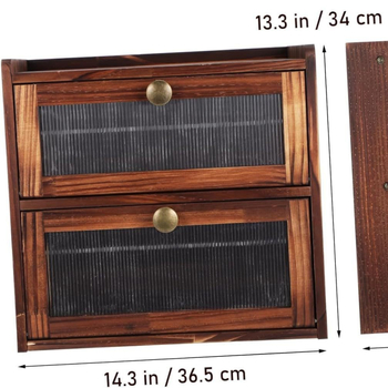 Drevená dvojposchodová uzatvárateľná krabica na skladovanie s držiakom na fľaše korenín – na chlieb, dezerty a ovocie • 1 L objem • masívne drevo