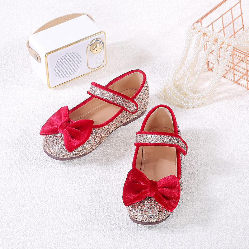 Dievčenské topánky pre princezné s flitrovou mašličkou (PU vrchný diel; vek 4–12 rokov; Pôvod Huizhou, Guangdong)