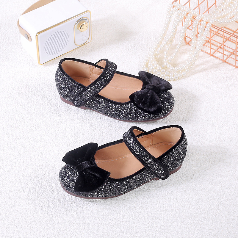 Dievčenské topánky pre princezné s flitrovou mašličkou (PU vrchný diel; vek 4–12 rokov; Pôvod Huizhou, Guangdong)