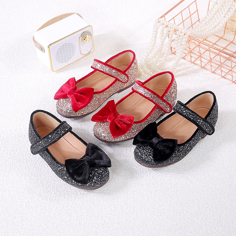 Dievčenské topánky pre princezné s flitrovou mašličkou (PU vrchný diel; vek 4–12 rokov; Pôvod Huizhou, Guangdong)