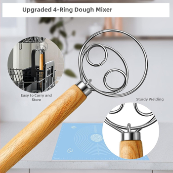 Vajíčkový šľahač s dubovou rúčkou a nerezovým telom, ručné ovládanie