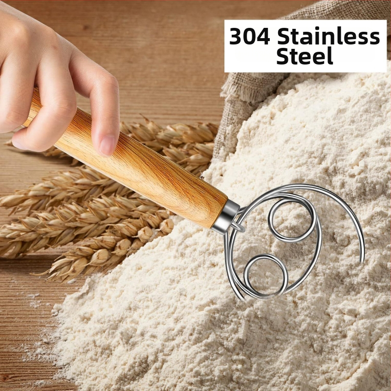 Kiaušinių plakiklis su ąžuine rankena, nerūdijančio plieno korpusas, rankinis valdymas