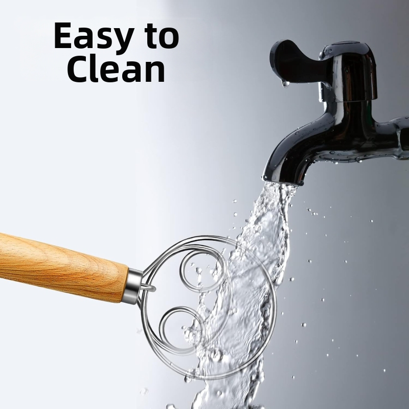 Kiaušinių plakiklis su ąžuine rankena, nerūdijančio plieno korpusas, rankinis valdymas