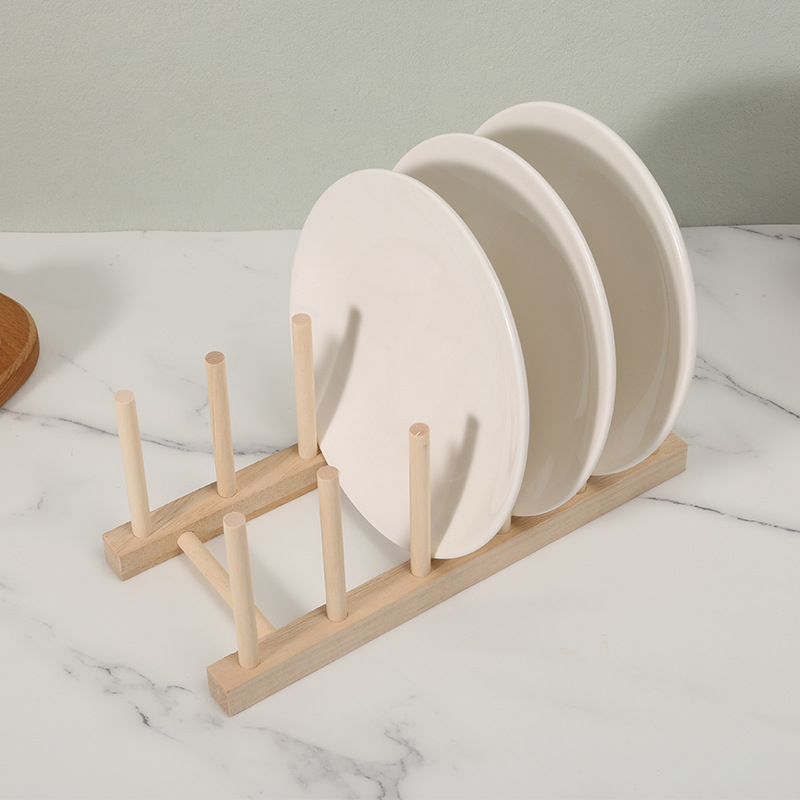 Medinis lėkščių ir dubenėlių laikiklis — daugiakamerinis, grindinis stovas, šiuolaikinio minimalistinio stiliaus