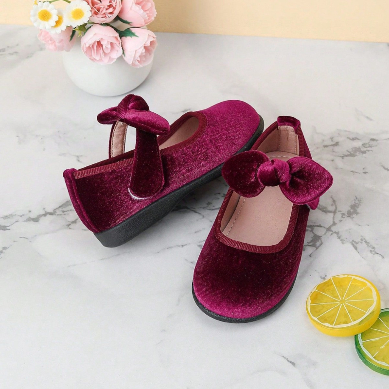Dječje cipele za djevojčice u retro stilu s čvorom leptira, Velcro zatvarač, niski vrh; Gornji materijal: Super Fiber; Potplat: Guma; Uložak: PU
