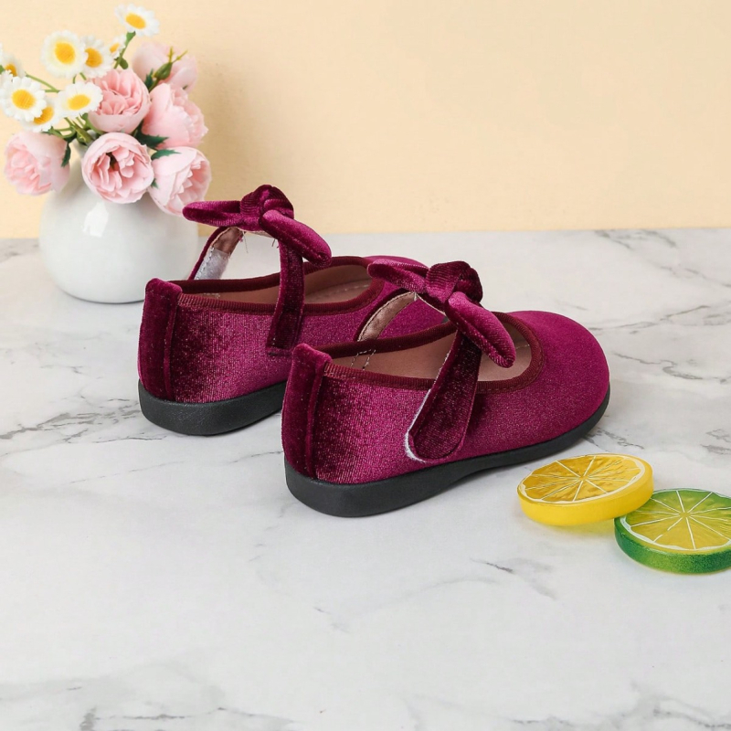 Dječje cipele za djevojčice u retro stilu s čvorom leptira, Velcro zatvarač, niski vrh; Gornji materijal: Super Fiber; Potplat: Guma; Uložak: PU