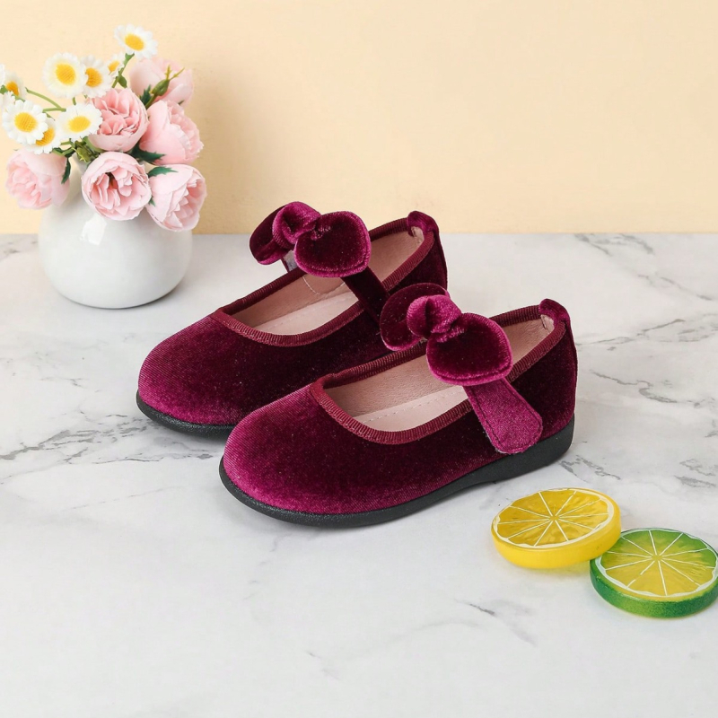 Dječje cipele za djevojčice u retro stilu s čvorom leptira, Velcro zatvarač, niski vrh; Gornji materijal: Super Fiber; Potplat: Guma; Uložak: PU