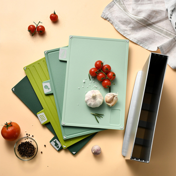 Štvordielny plastový krájací set dosiek pre domáce použitie, značka Keidason — protiskĺzne, proti plesniam, obojstranné, na skladovanie