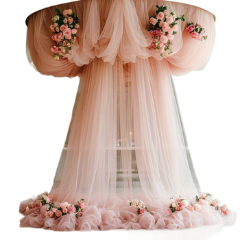 Exteriérové svadobné gázové pozadie s oblúkom v európskom štýle – Materiál: Snow Gauze; Darčeková položka; Vhodné pre svadby a oslavy.