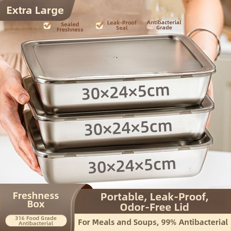 Priehradový box z 316 nerezovej ocele, obdĺžnikový tvar, objem 3.1–4 L, na udržiavanie čerstvosti potravín