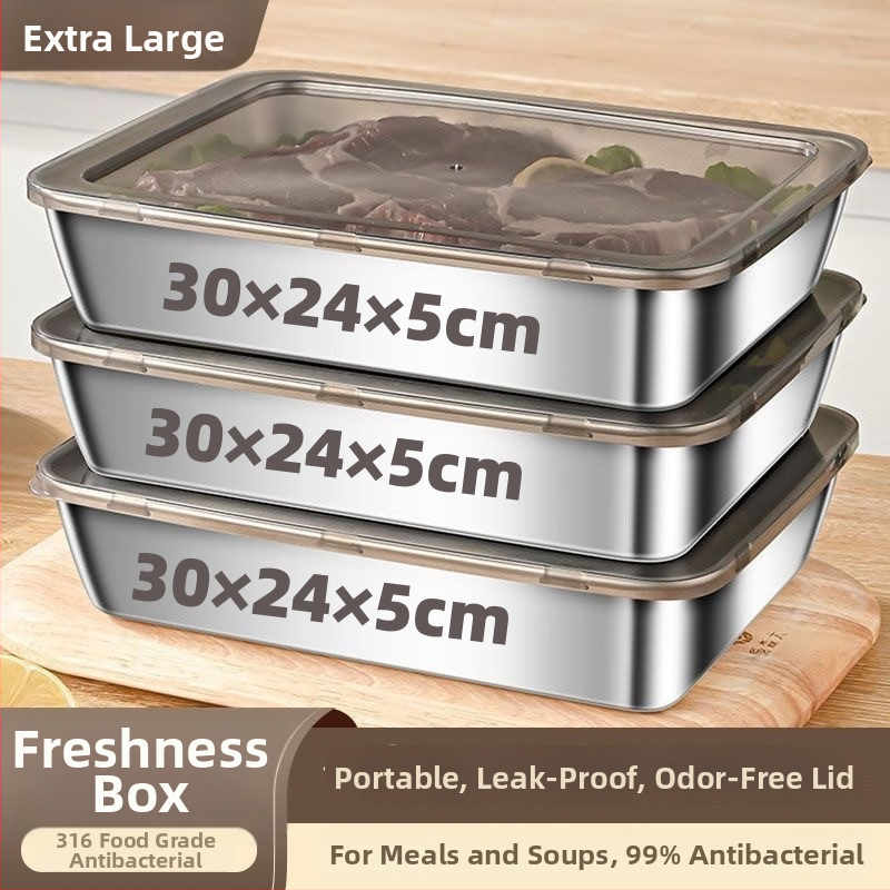 Priehradový box z 316 nerezovej ocele, obdĺžnikový tvar, objem 3.1–4 L, na udržiavanie čerstvosti potravín