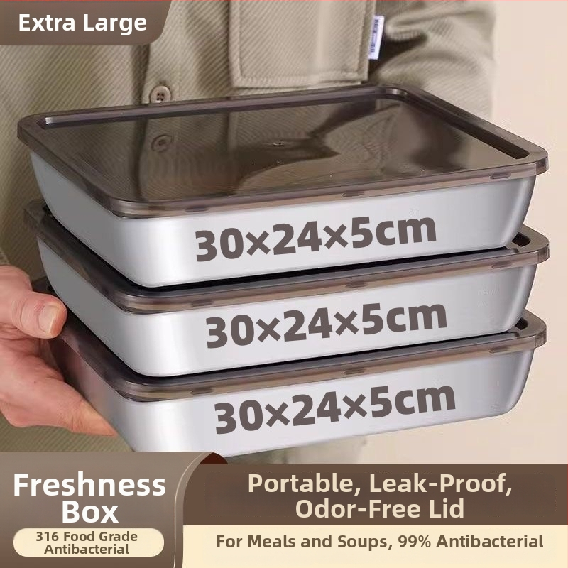 Priehradový box z 316 nerezovej ocele, obdĺžnikový tvar, objem 3.1–4 L, na udržiavanie čerstvosti potravín