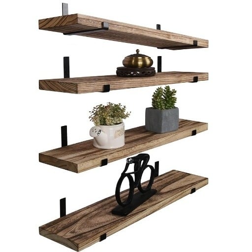 Nástenný viacúčelový regál z masívneho dreva, plávajúci polic, moderný jednoduchý štýl, vhodný do obývačky, spálne, balkóna alebo kúpeľne