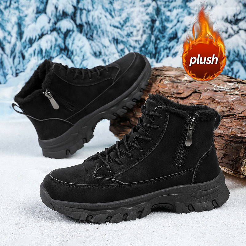 Γυναίκείες χειμωνιάτικες μπότες με PU δερμάτινο επάνω μέρος, βαμβακερή επένδυση, PU πάτος, καουτσούκ σόλα, στρογγυλό δάχτυλο, χαμηλό τακούνι