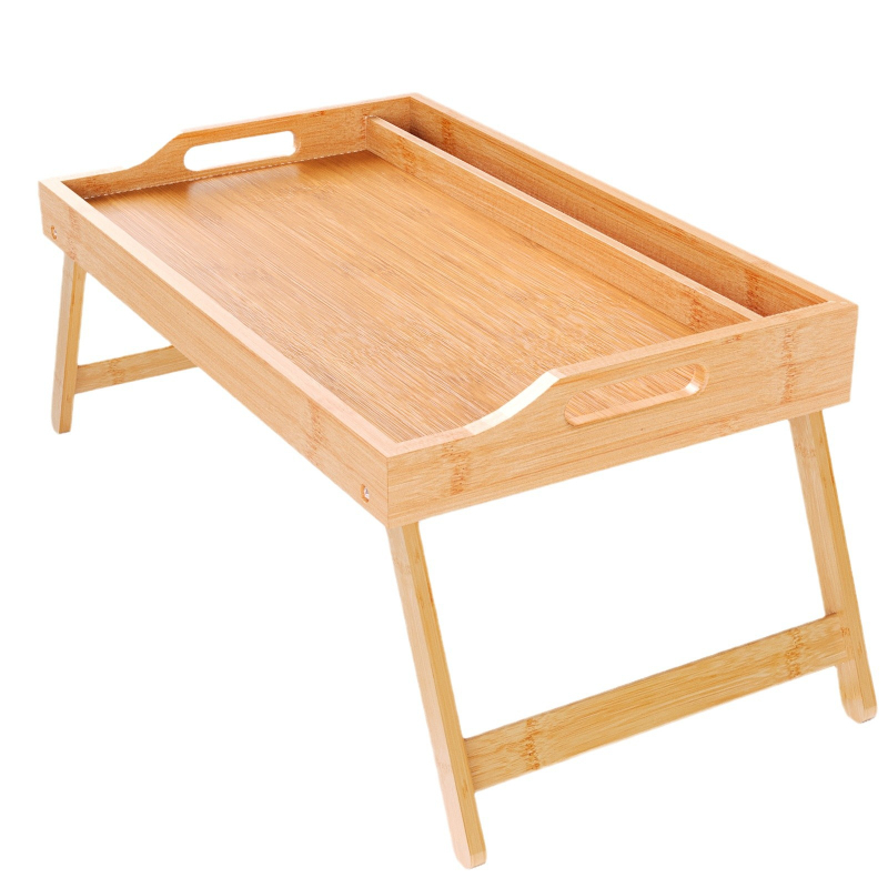 Sklopný drevený tác na posteľ s bambusovým úložným regálom a moderným minimalistickým detským študijným stolom