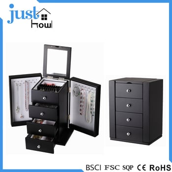 Európsky štýl stolová šperkovnica z density board, so 4 vrstvami zásuviek, viacúčelové skladovanie šperkov, jednoduchý a moderný dizajn