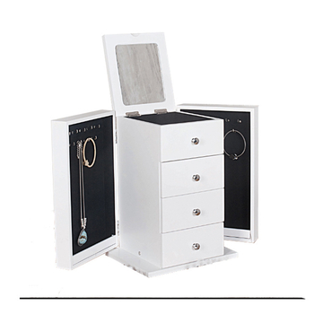 Európsky štýl stolová šperkovnica z density board, so 4 vrstvami zásuviek, viacúčelové skladovanie šperkov, jednoduchý a moderný dizajn