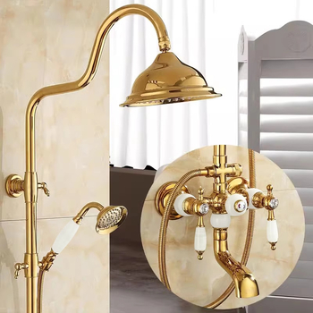 Meďový sprchový set, nástenné montáž, kruhová vrchná sprcha, chrómované prevedenie, dažďová funkcia