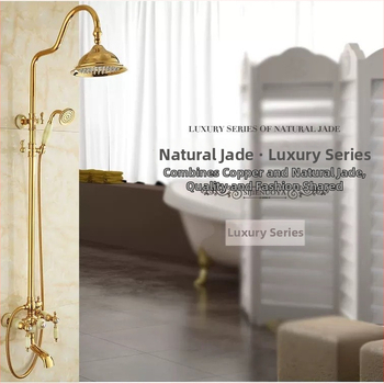 Meďový sprchový set, nástenné montáž, kruhová vrchná sprcha, chrómované prevedenie, dažďová funkcia