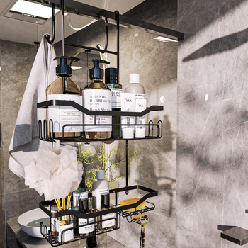 Dvojposchodový železný regál do kúpeľne, na stenu s prísavkou, bez vŕtania