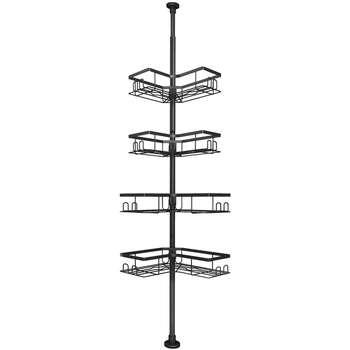 Dvojposchodová kúpeľňová polica od podlahy po strop, z uhlíkovej ocele, skladacia a rozšíriteľná, bez vŕtania
