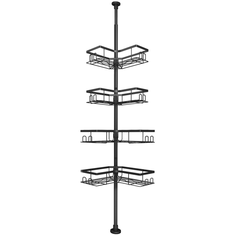 Dvojposchodová kúpeľňová polica od podlahy po strop, z uhlíkovej ocele, skladacia a rozšíriteľná, bez vŕtania