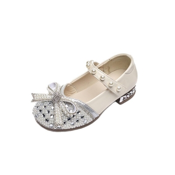 Dievčenské topánky pre princezné s mašličkou a krištáľmi, PU vršok, PU vnútorná stielka, gumová podrážka, zapínanie na suchý zips, jar 2025