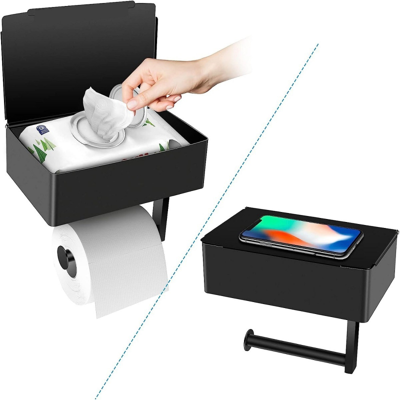 Držiak na toaletný papier a krabička na vreckovky z nehrdzavejúcej ocele – kúpeľňa, viacúčelové skladovanie, dostupný luxus