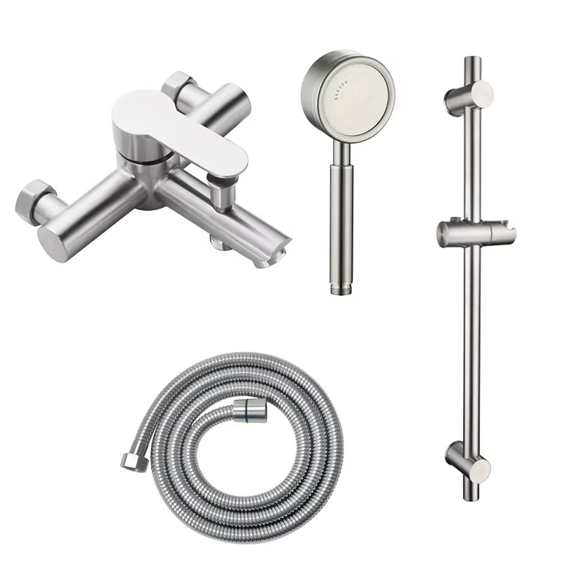 Vaňový mixér z 304 nerezovej ocele, brúsený povrch, zapustená inštalácia do steny, miešanie horúcej a studenej vody, trojdielny dizajn