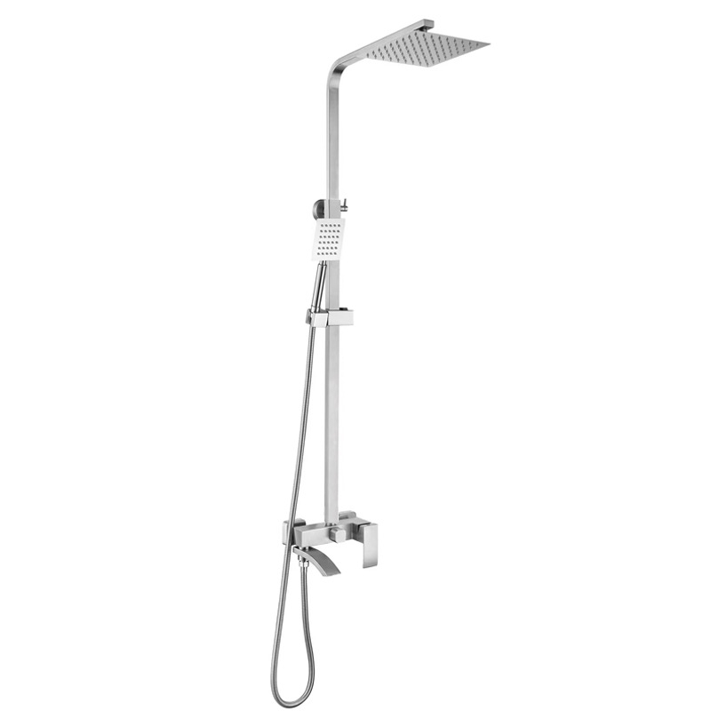 Robinet pentru cadă din oțel inoxidabil 304, finisaj periat, montaj încastrat în perete, amestec cald/rece, design triplu