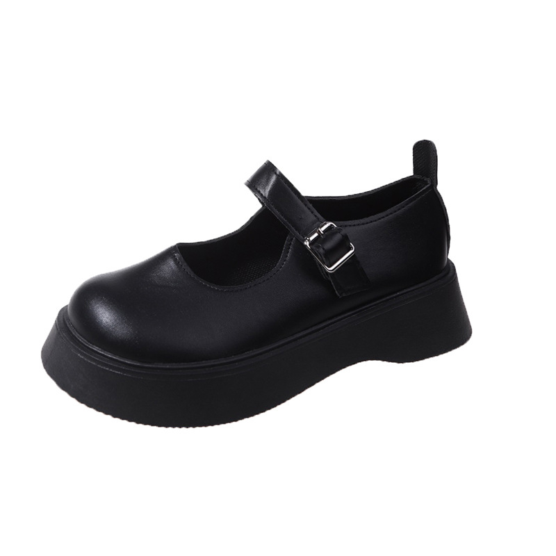 Dámske Mary Jane loafers s hrubou podrážkou, PU vrchnok, okrúhla špička, japonský štýl, zapínanie prackou, 3–5 cm stredný podpätok