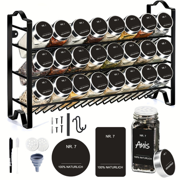 Trojposchodový stojan na korenie s sklenenými fľaštičkami a praktickými doplnkami, bez vrtania, moderný štýl, stojan na korenie, uvedený na trh v zime 2014