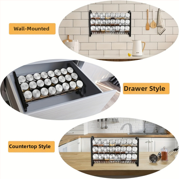 Trojposchodový stojan na korenie s sklenenými fľaštičkami a praktickými doplnkami, bez vrtania, moderný štýl, stojan na korenie, uvedený na trh v zime 2014