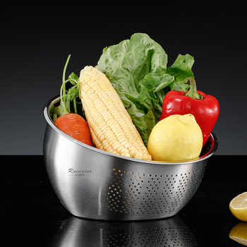 Odkvapkávací kôš z 304 nerezovej ocele so sklopeným dnom, zosilnený dizajn, určený na umývanie zeleniny, ovocia a preplachovanie ryže