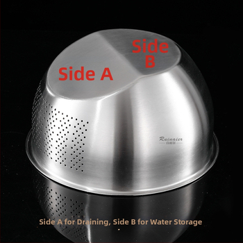 Odkvapkávací kôš z 304 nerezovej ocele so sklopeným dnom, zosilnený dizajn, určený na umývanie zeleniny, ovocia a preplachovanie ryže