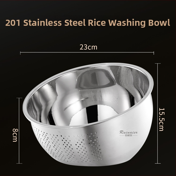 Odkvapkávací kôš z 304 nerezovej ocele so sklopeným dnom, zosilnený dizajn, určený na umývanie zeleniny, ovocia a preplachovanie ryže