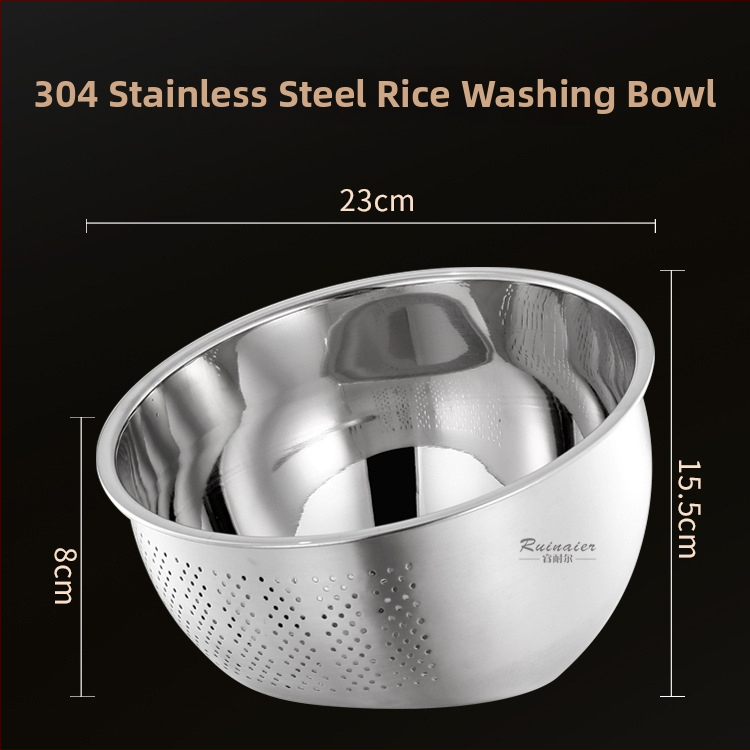 Odkvapkávací kôš z 304 nerezovej ocele so sklopeným dnom, zosilnený dizajn, určený na umývanie zeleniny, ovocia a preplachovanie ryže