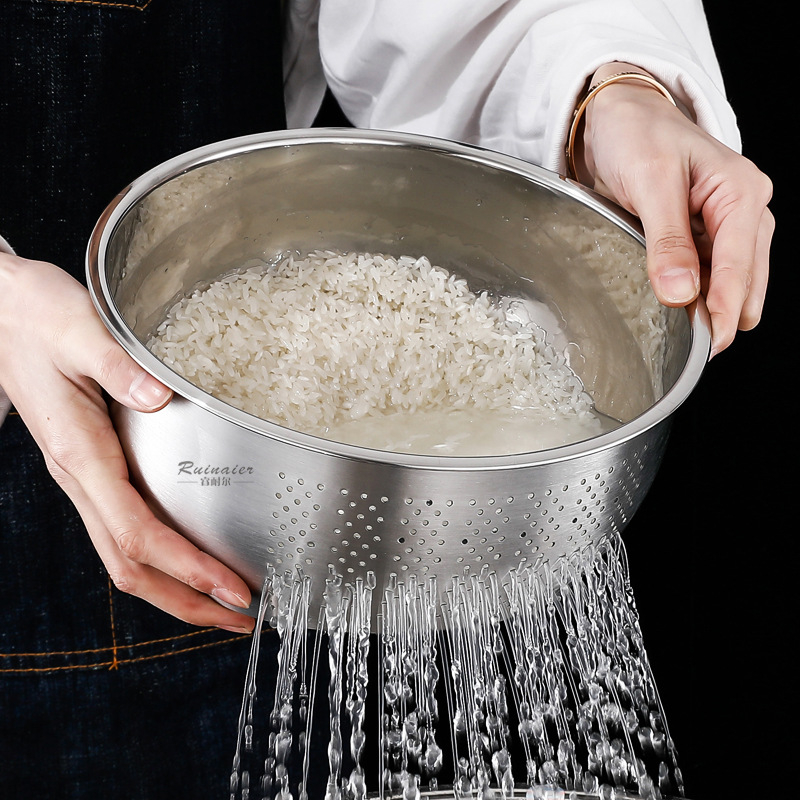 Posuda za odvod s nagibnim dnom od nehrđajućeg čelika 304, debeli dizajn, višenamjenska za pranje povrća, voća i ispiranje riže