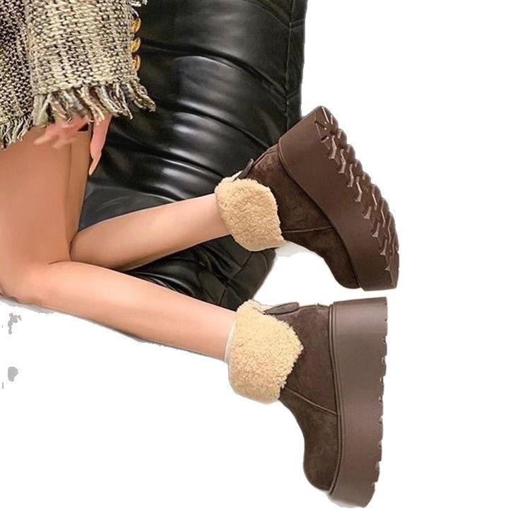 Moteriški zomšiniai žieminiai botai su dirbtiniu kailiu, aukštas viršus, gumos padas, užtrauktukas nugarinėje dalyje