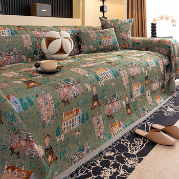 Καλύμμα καναπέ Chenille – ένα σετ ενός κομματιού για γωνιακό καναπέ, γεωμετρικό μοτίβο, σχεδίαση: ύφασμα για μαξιλάρια, Αμερικανικό αγροτικό στυλ