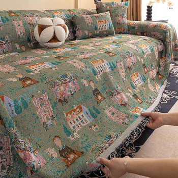 Καλύμμα καναπέ Chenille – ένα σετ ενός κομματιού για γωνιακό καναπέ, γεωμετρικό μοτίβο, σχεδίαση: ύφασμα για μαξιλάρια, Αμερικανικό αγροτικό στυλ