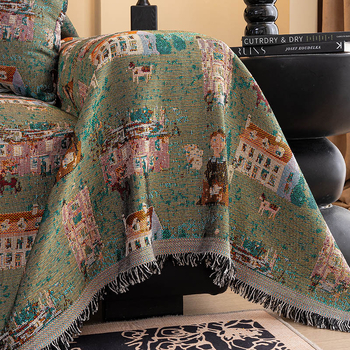 Καλύμμα καναπέ Chenille – ένα σετ ενός κομματιού για γωνιακό καναπέ, γεωμετρικό μοτίβο, σχεδίαση: ύφασμα για μαξιλάρια, Αμερικανικό αγροτικό στυλ