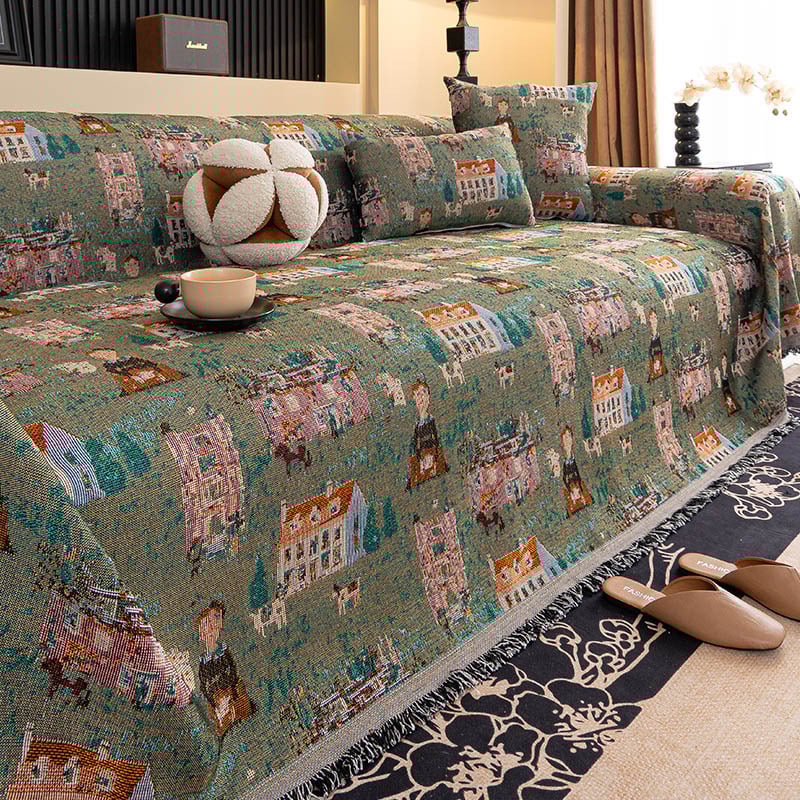 Καλύμμα καναπέ Chenille – ένα σετ ενός κομματιού για γωνιακό καναπέ, γεωμετρικό μοτίβο, σχεδίαση: ύφασμα για μαξιλάρια, Αμερικανικό αγροτικό στυλ