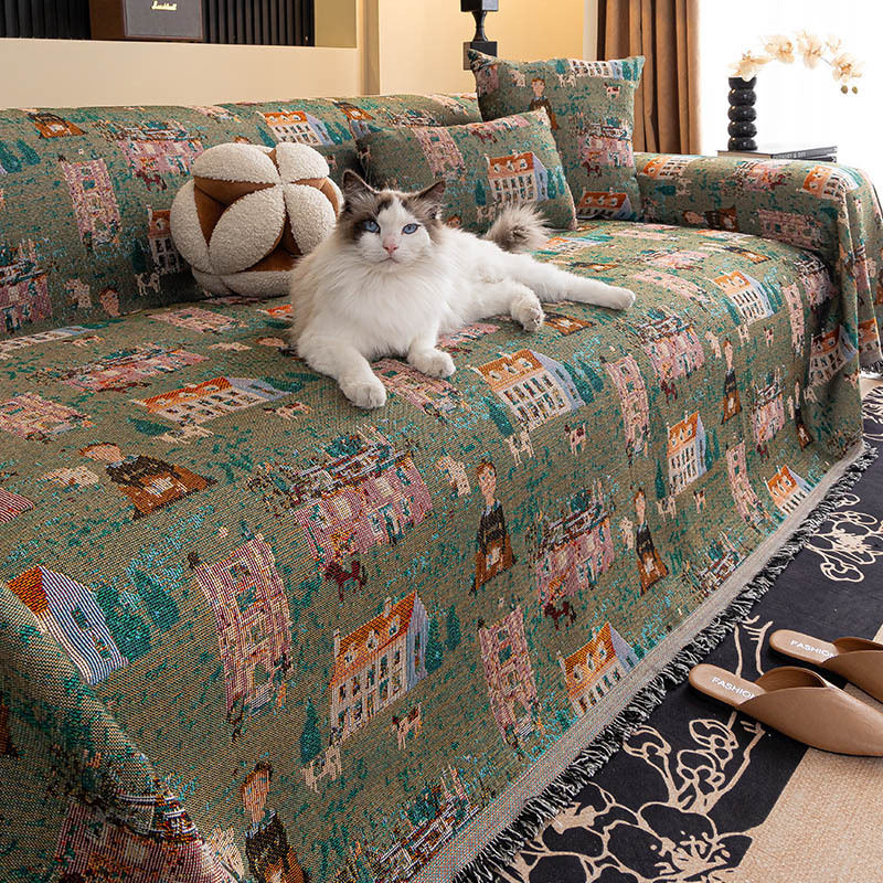 Καλύμμα καναπέ Chenille – ένα σετ ενός κομματιού για γωνιακό καναπέ, γεωμετρικό μοτίβο, σχεδίαση: ύφασμα για μαξιλάρια, Αμερικανικό αγροτικό στυλ