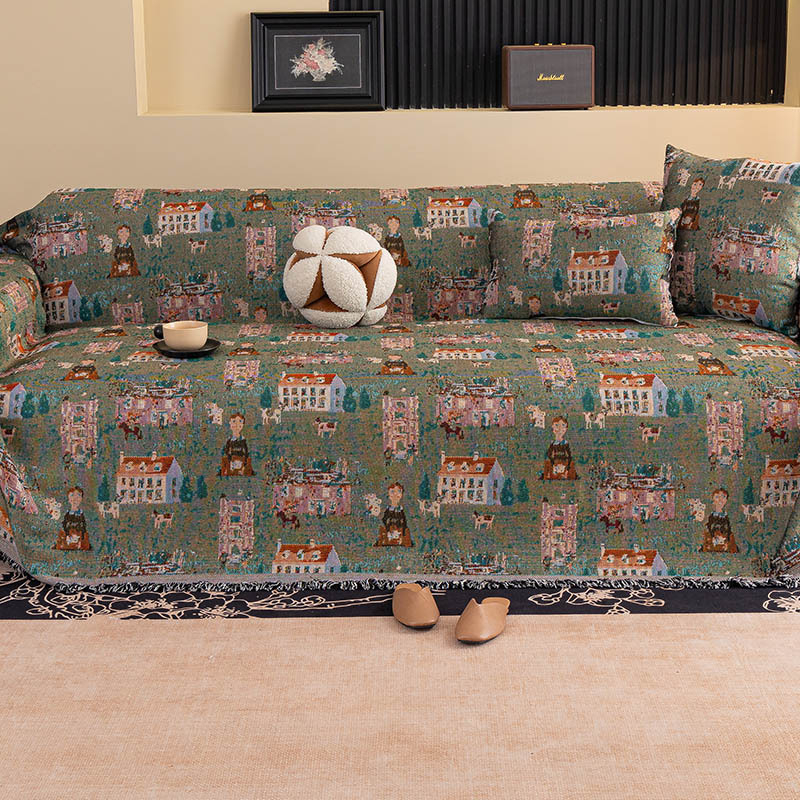 Καλύμμα καναπέ Chenille – ένα σετ ενός κομματιού για γωνιακό καναπέ, γεωμετρικό μοτίβο, σχεδίαση: ύφασμα για μαξιλάρια, Αμερικανικό αγροτικό στυλ