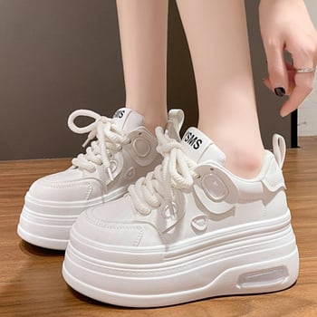 Ženské vyvýšené platformové tenisky: PU horná časť, gumová podrážka, injekčná technológia podrážky, PU stielka